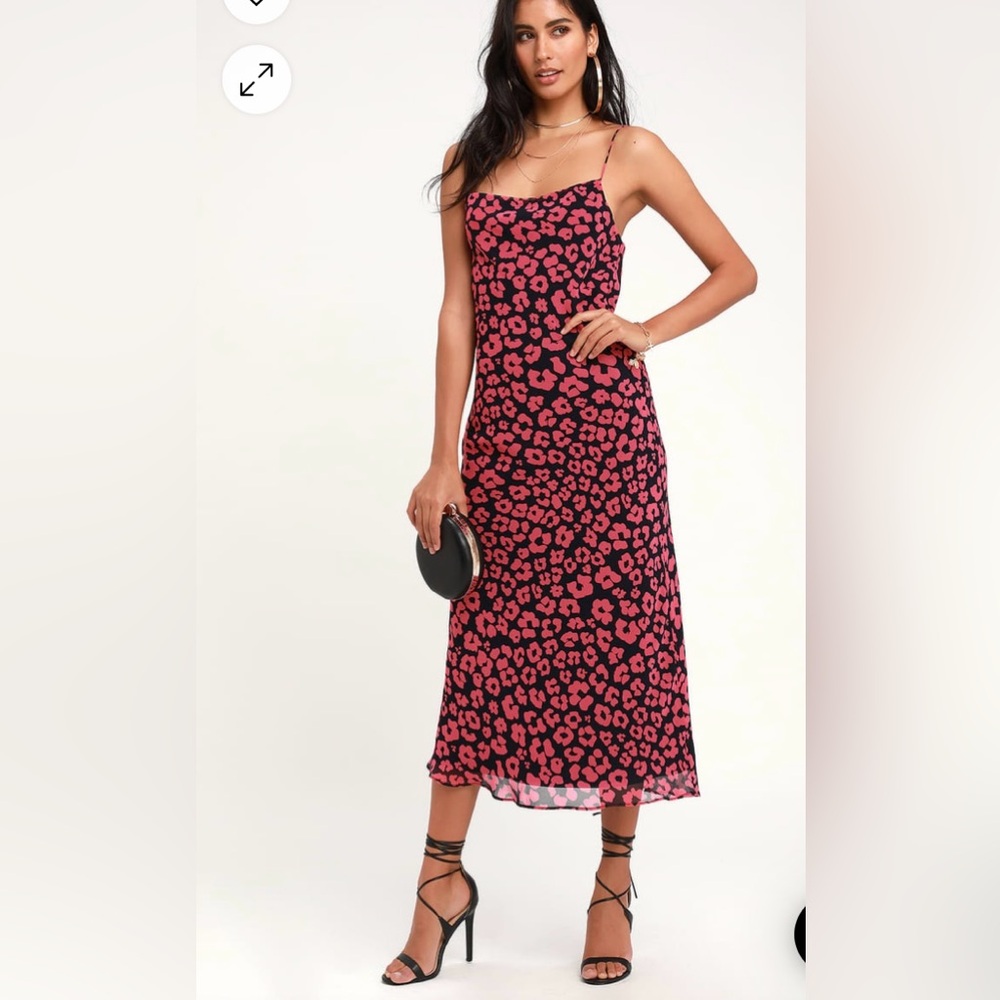 C/MEO Collective | So Settled Navy Pink Print Midi Dress Large - Picture 8 of 8